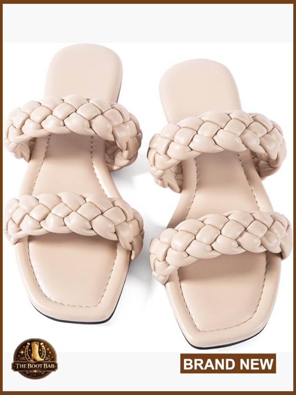 Braided Square Toe Flat Sandals, Leather, Slip On, Casual Summer